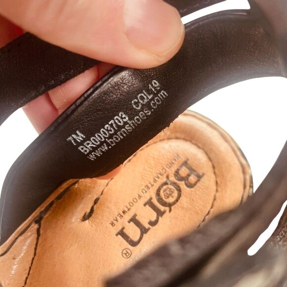 BORN Salton Wedge Sandal Black Leather Fabric Covered Heel - Picture 4 of 13